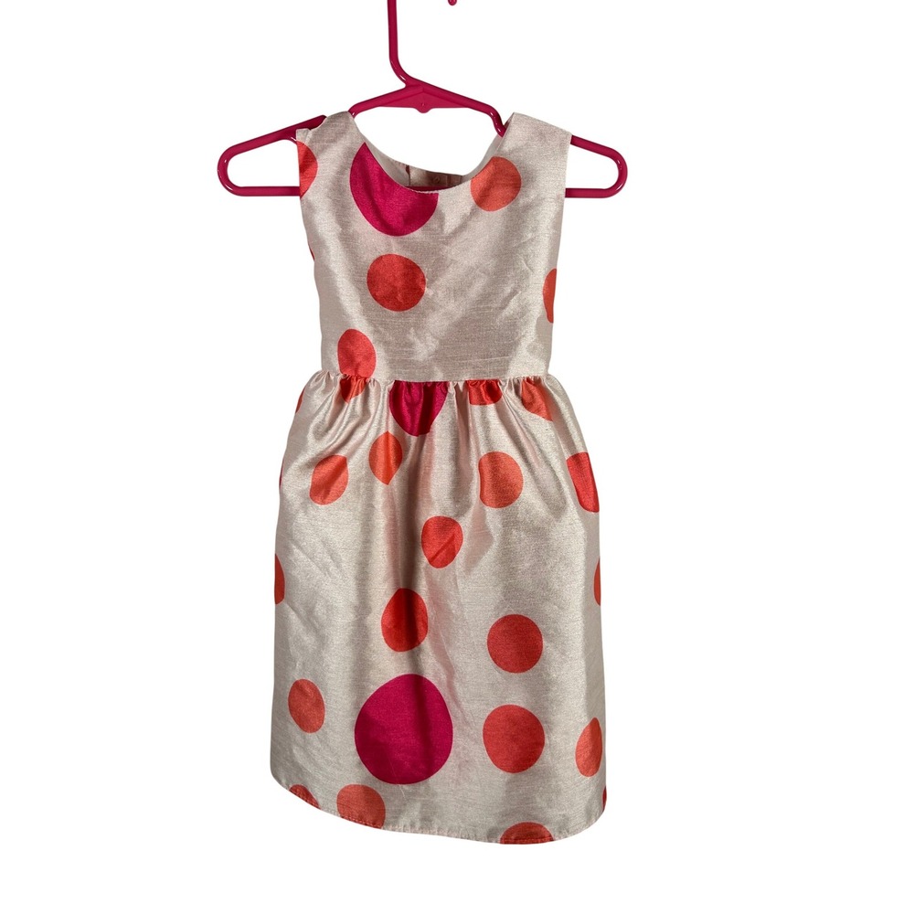 Rosenau Polka Dot Party Dress 24M Pink Red Champagne Satin Bow Girls Toddler‎